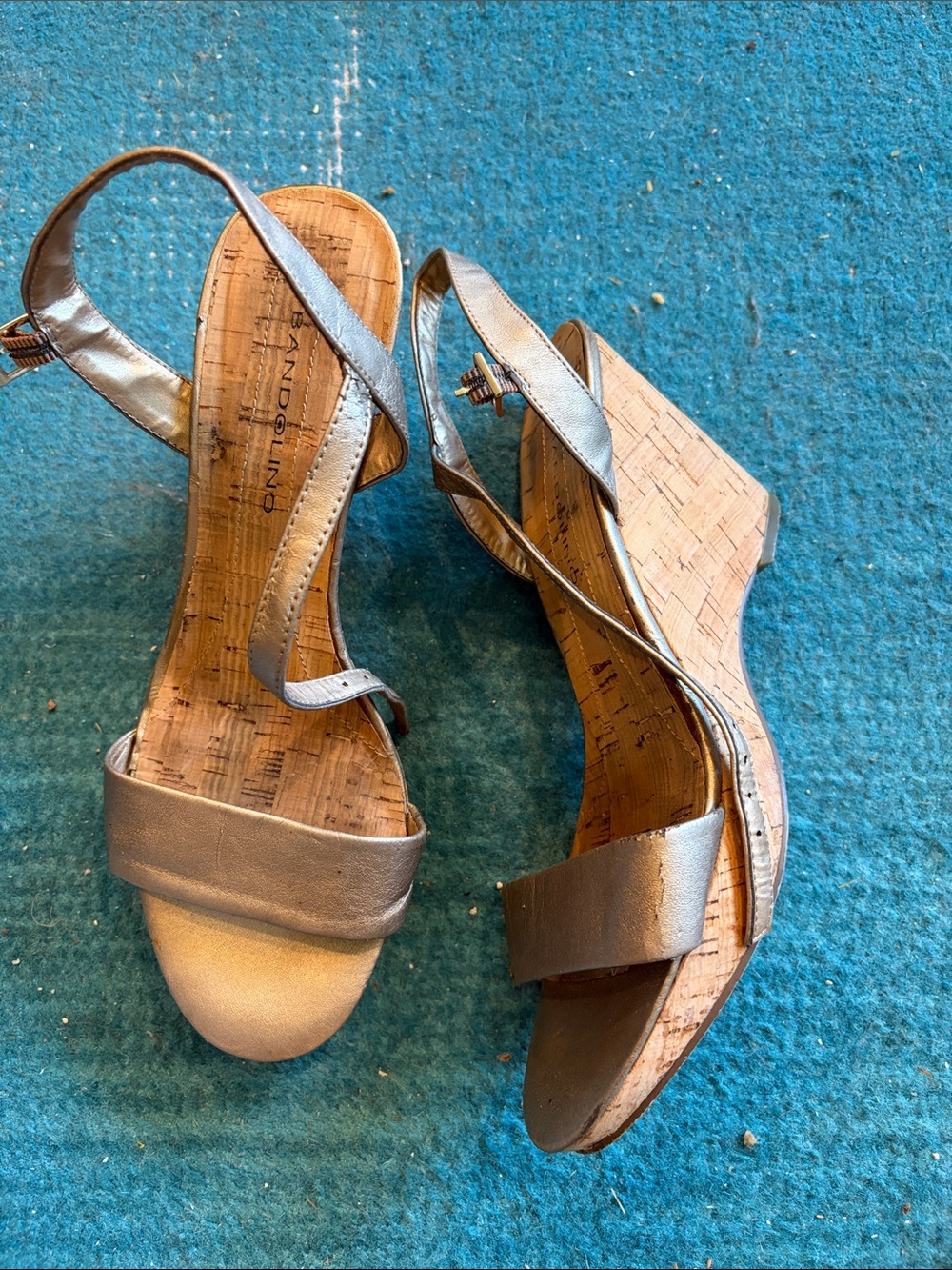Bandolino Metallic Gold Cork Wedge Sandals
